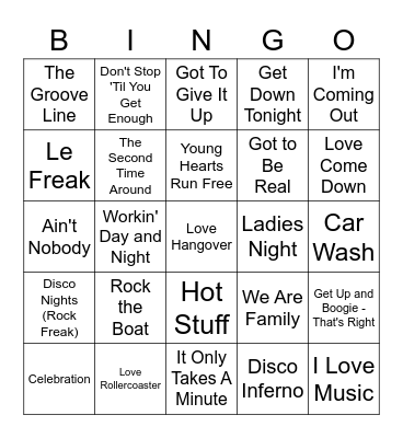 Disco Fun Bingo Card