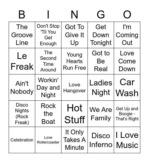 Disco Fun Bingo Card
