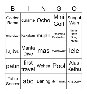 Jongin Bingo Card