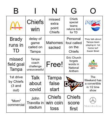 Super Bowl LV Bingo Card