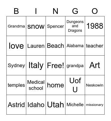 Untitled Bingo Card