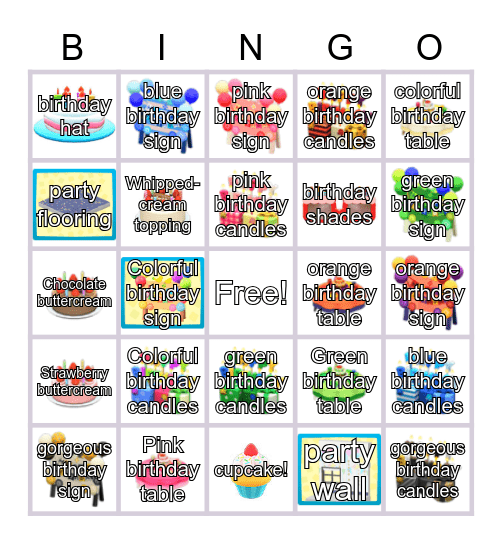 Animal Crossing Birthday Bingo Card