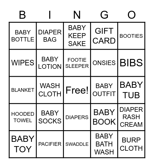 Taylor's Baby Shower Bingo Card