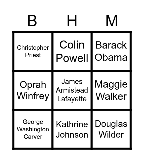 Black History Heroes: Then and Now Bingo Card