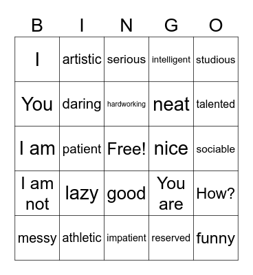 Los Adjetivos Bingo Card