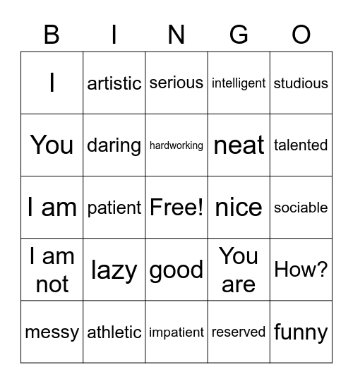 Los Adjetivos Bingo Card