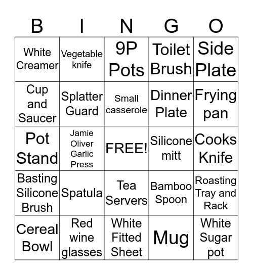 Gift Registry Bingo Card