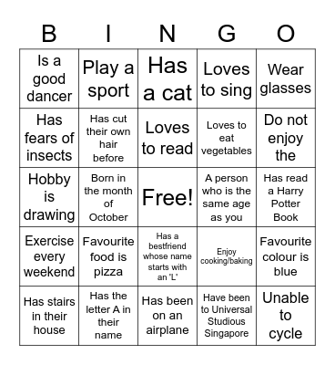 Friendship Bingo Card
