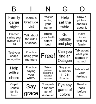 Homework Bingo! Bingo Card