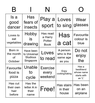 Friendship Bingo Card