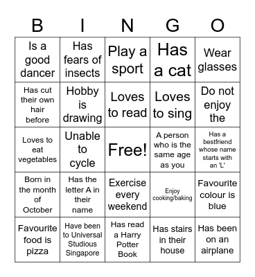 Friendship Bingo Card