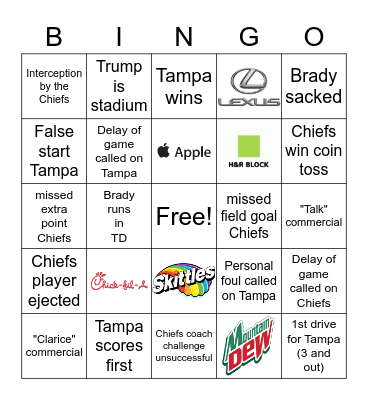 Super Bowl LV Bingo Card