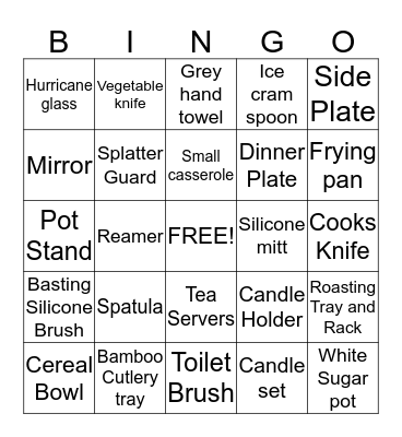 Gift Registry Bingo Card
