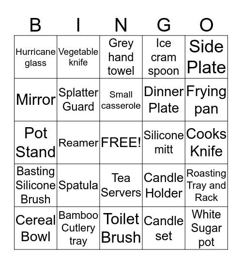 Gift Registry Bingo Card