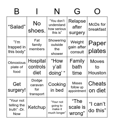 My 600 lb Life Bingo Card