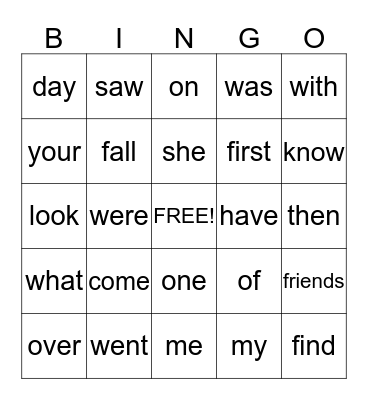 Snap words Bingo Sept-Dec words Bingo Card