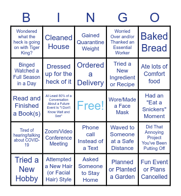 Quarantine Bingo Card