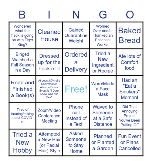 Quarantine Bingo Card