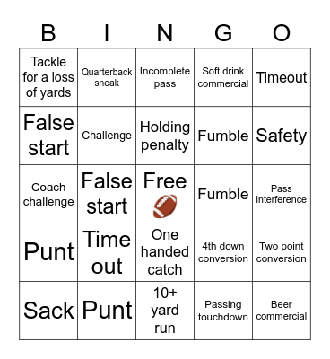 Super Bowl 55 Bingo Card