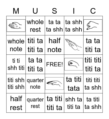 Note, rhythm, and solfege Bingo Card