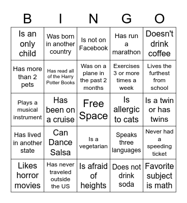 Get To Know You Bingo Card