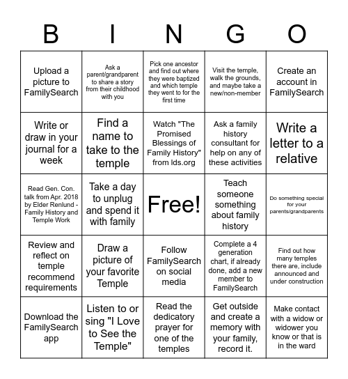 Temple Build Bingo 1 Bingo Card