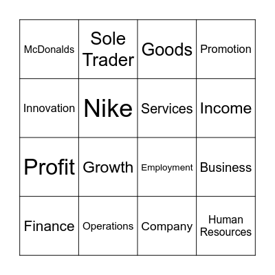 Nature of Business Bingo Card