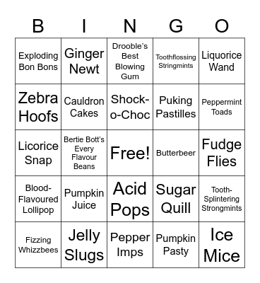 Harry Potter Sweets Bingo Card