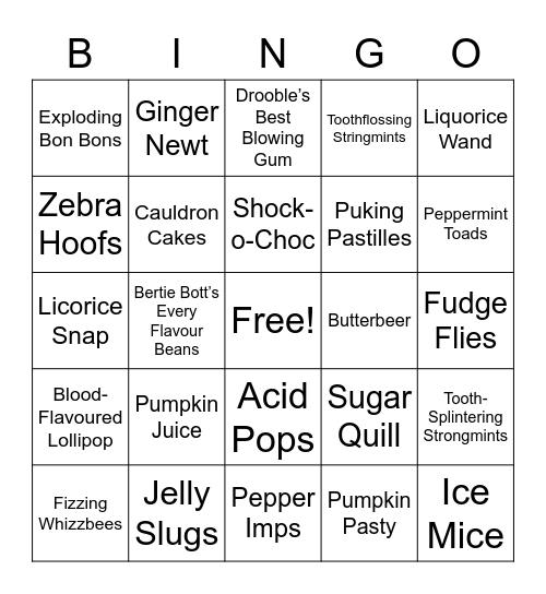 Harry Potter Sweets Bingo Card