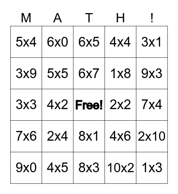 Multiplication Bingo Card