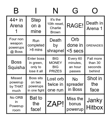 Smash TV B.S. Bingo Card