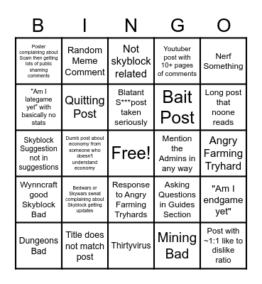 Hypixel Skyblock Forums Bingo! Bingo Card