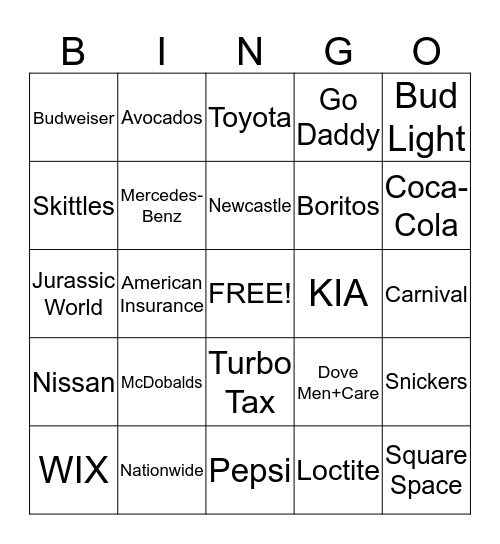 Super Bowl 2015 Bingo Card