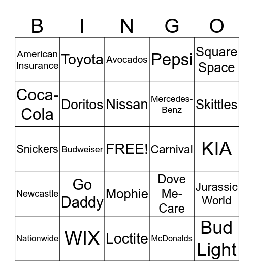 Super Bowl 2015 Bingo Card