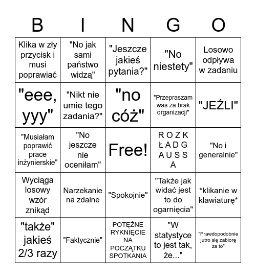 PiS Bingo Card