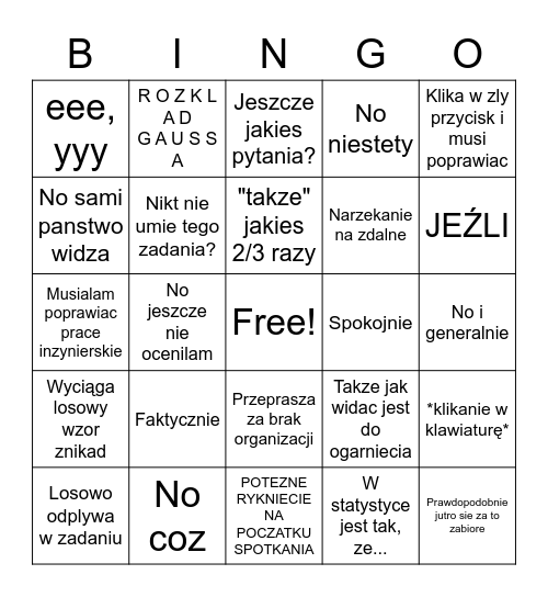 PiS Bingo Card