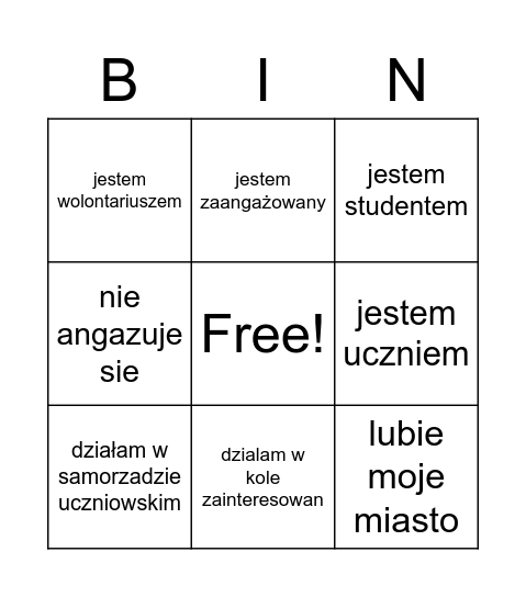 Która karta mnie najbardziej określa? Bingo Card