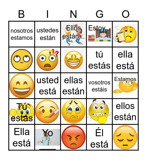 Estar y Emociones Bingo Card