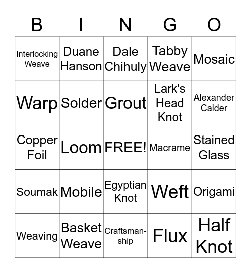 Crafts Bingo Card