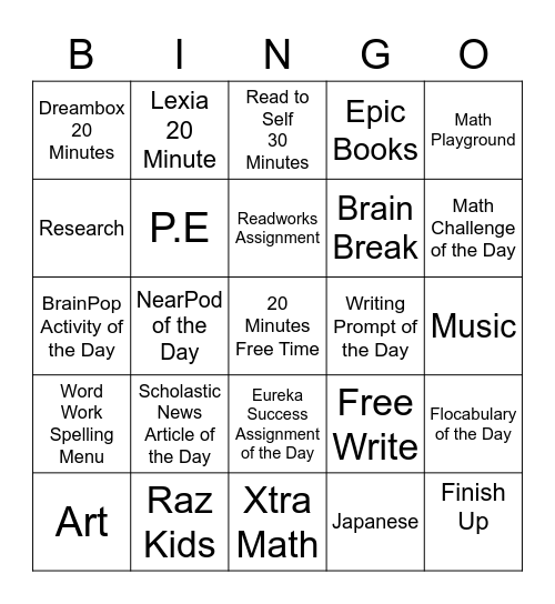 Bingo Card For Monday, January 25th Bingo Card