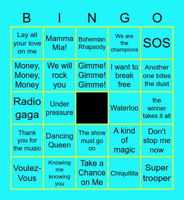 Abba vs Queen Hour Bingo Card