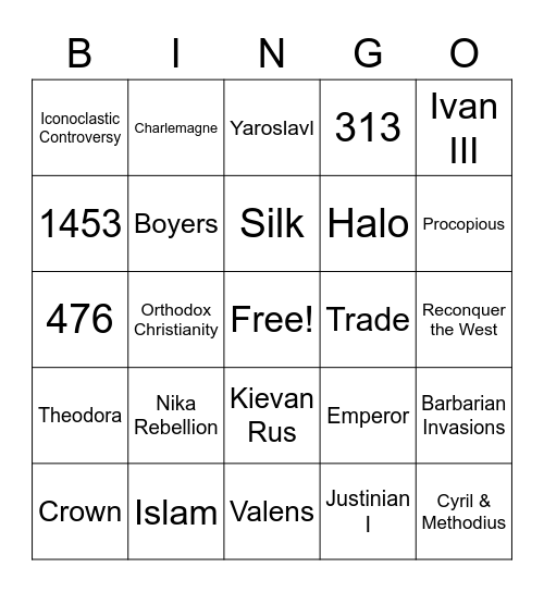 BYZANTIUM/RUSSIA REVIEW 2021 Bingo Card