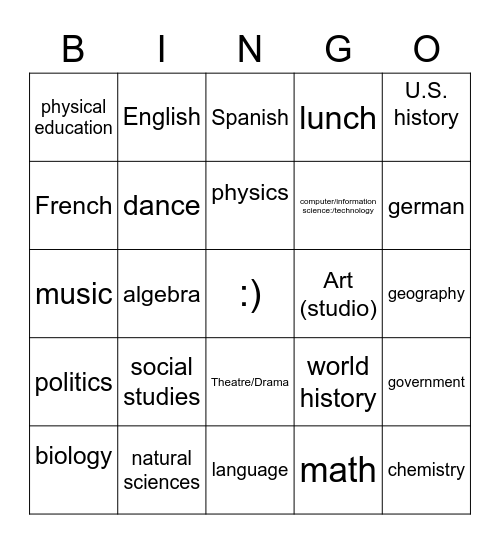 Classes/Clases Bingo Card