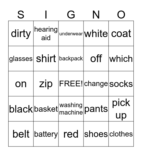 Lesson 8 Bingo Card