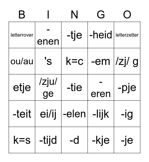 Spellingbingo Card