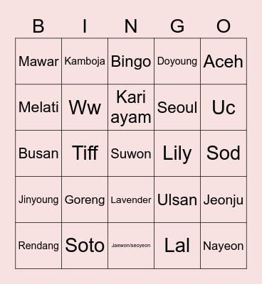 PUNYA MINSEO Bingo Card