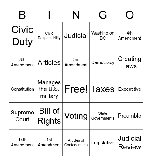 U.S. Government Bingo Card