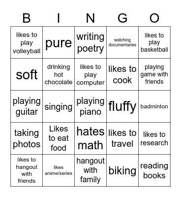 Me-Ingo Bingo Card