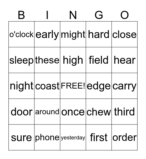 3rd Quarter Sight Words Bingo Card