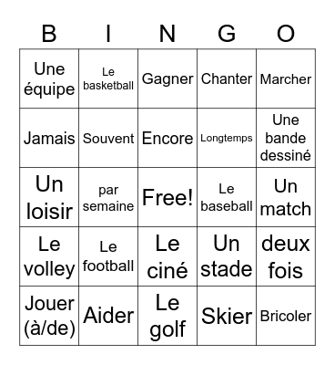 Vocabulaire 5a Bingo Card
